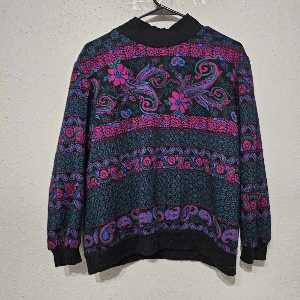 Vintage Cricket Lane Floral Paisley Mock Neck Knit Pullover Sweater Size L